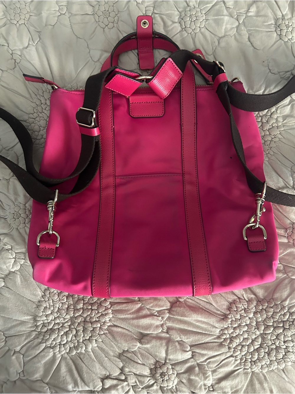 Henri Bendel West 57th Pink Convertible Backpack Tote Nylon Leather Rare - Picture 3 of 8